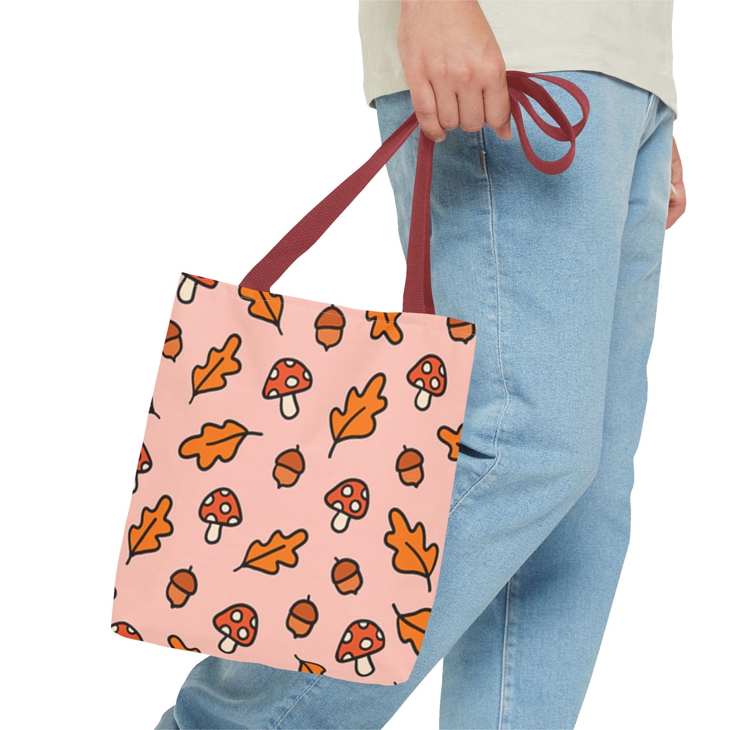 Autumn Vibes Tote Bag - Cute Mushroom and Leaf Design