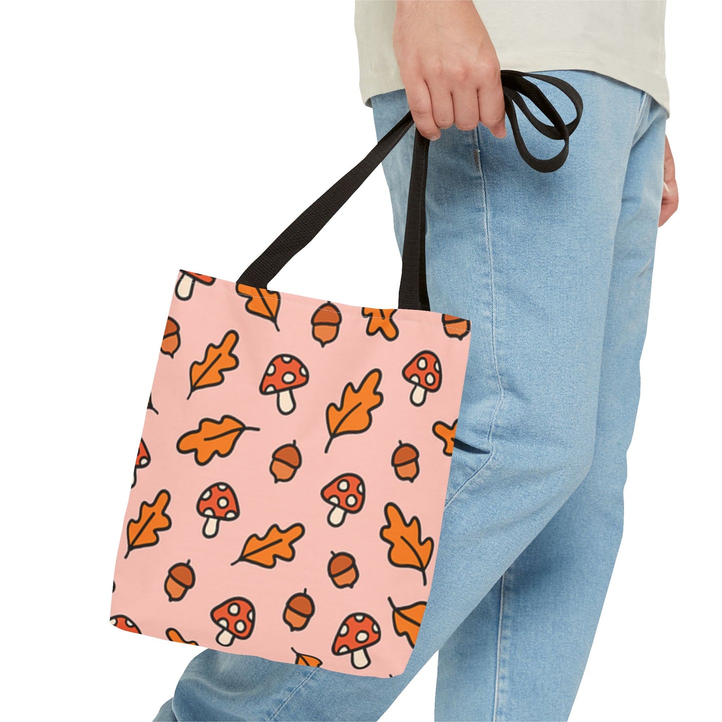 Autumn Vibes Tote Bag - Cute Mushroom and Leaf Design