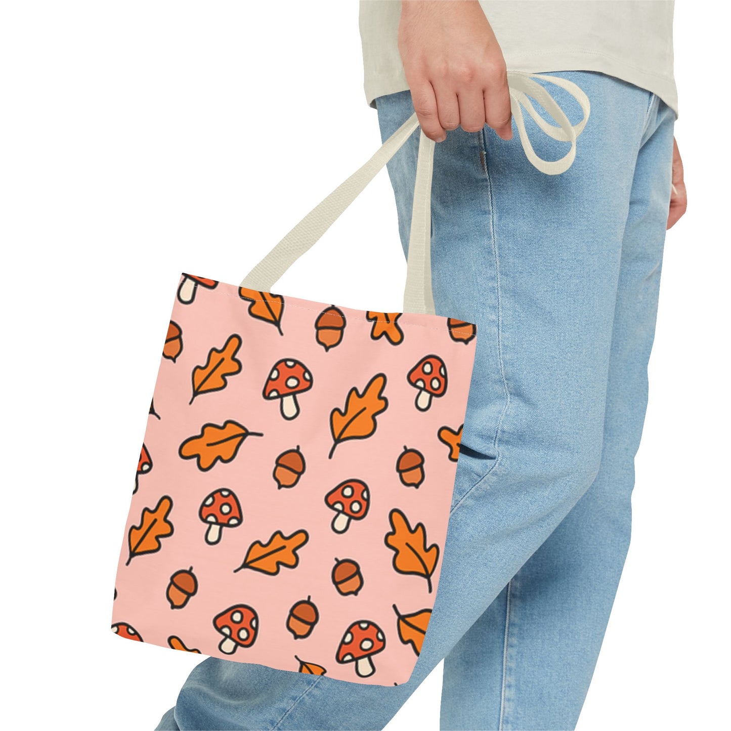 Autumn Vibes Tote Bag - Cute Mushroom and Leaf Design